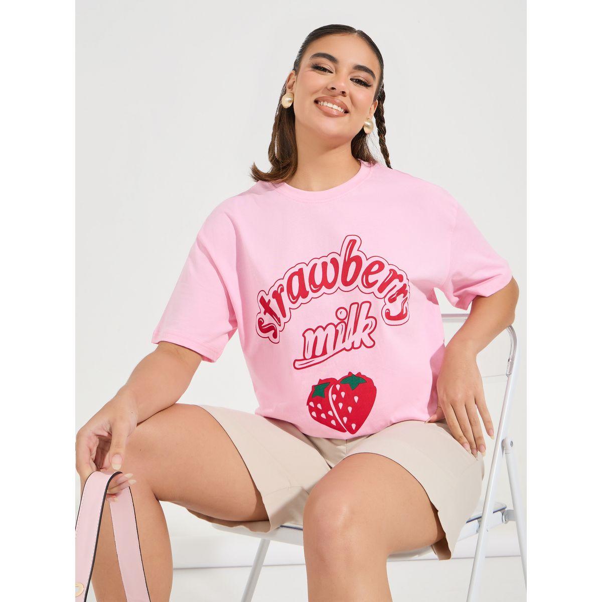Styli Oversized Slogan Print T-Shirt with Dropped Shoulder-women-clothing-tshirts-image-1