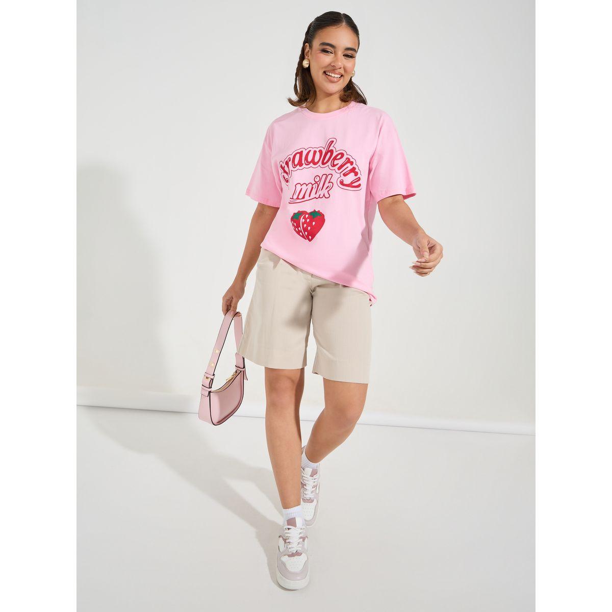 Styli Oversized Slogan Print T-Shirt with Dropped Shoulder-women-clothing-tshirts-image-2