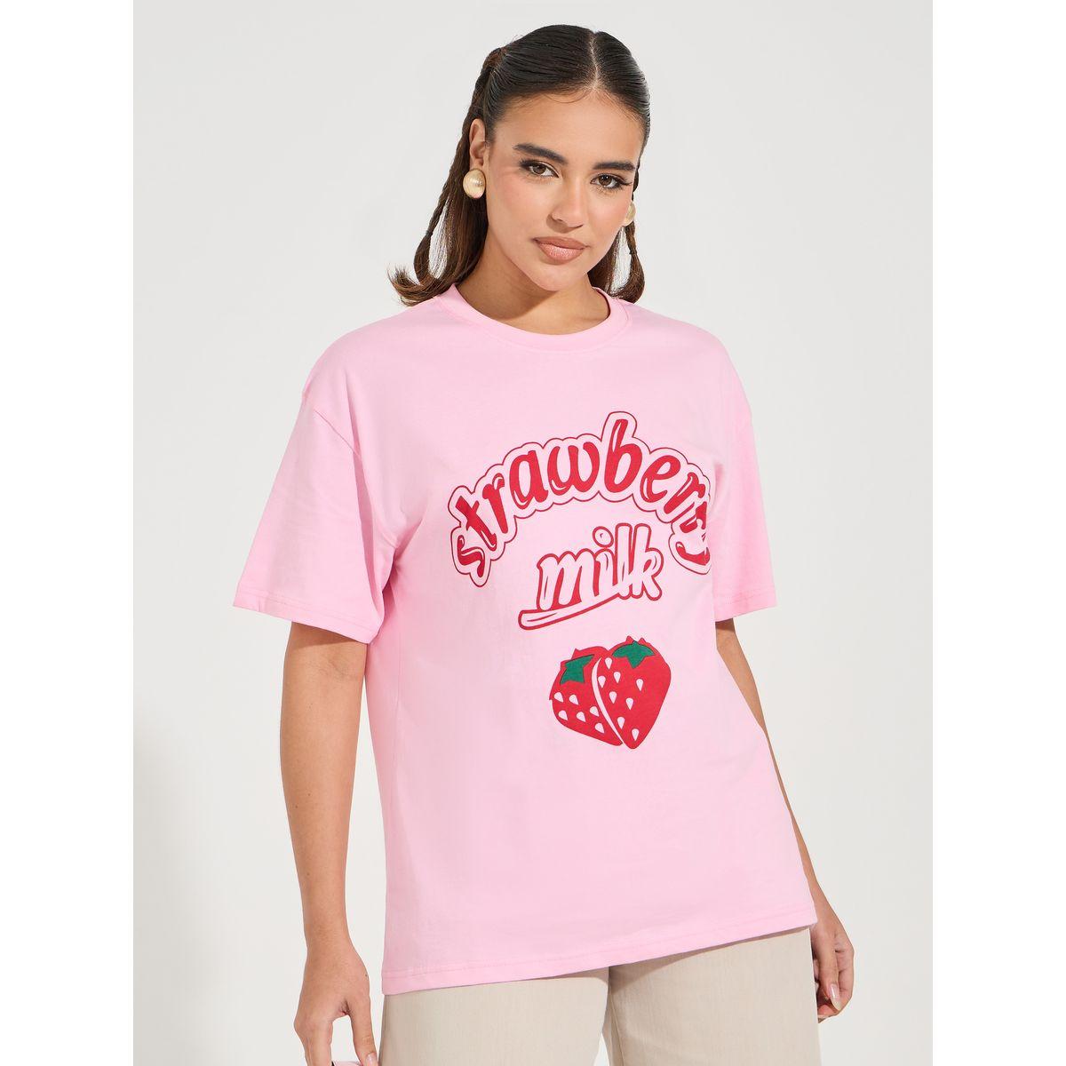 Styli Oversized Slogan Print T-Shirt with Dropped Shoulder-women-clothing-tshirts-image-4