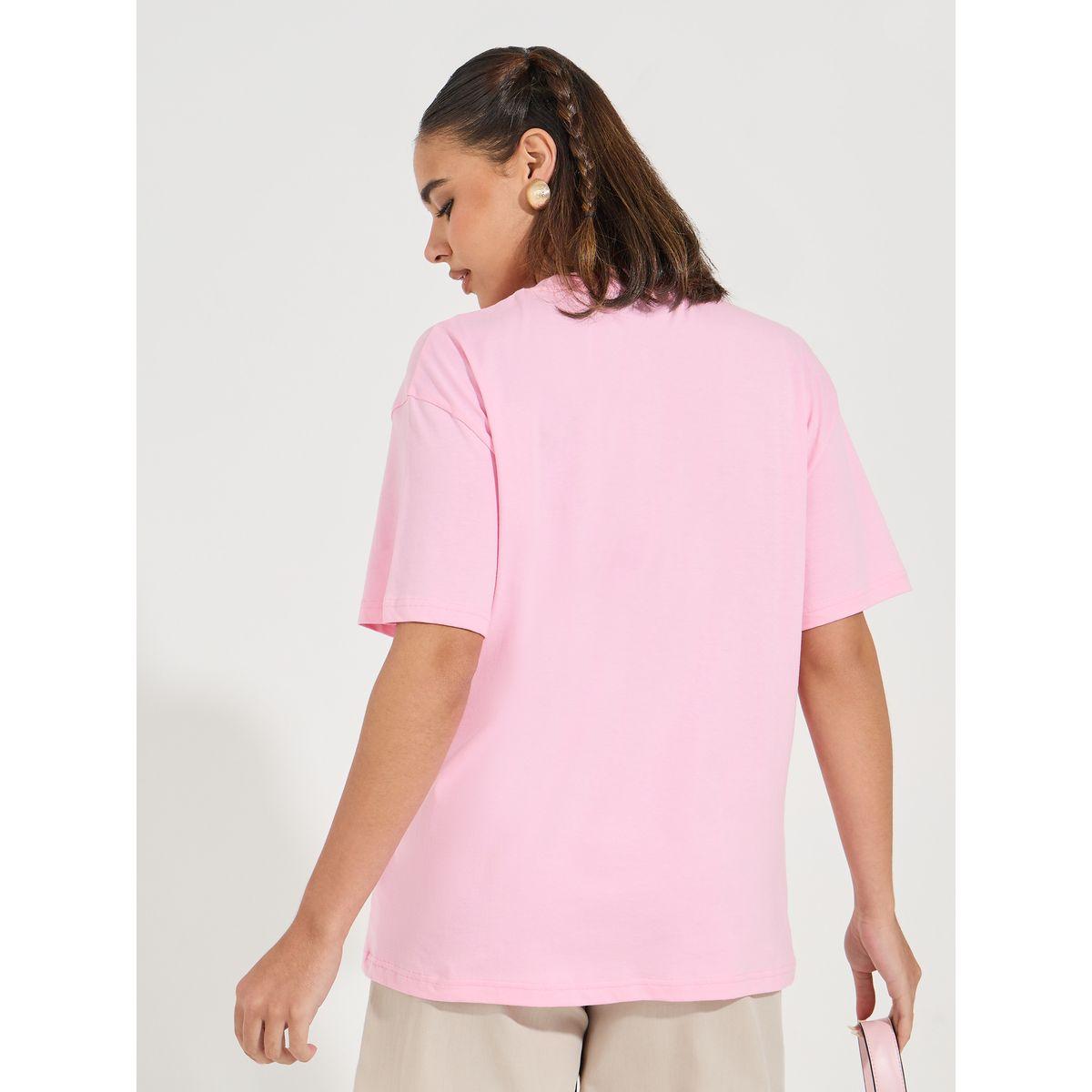 Styli Oversized Slogan Print T-Shirt with Dropped Shoulder-women-clothing-tshirts-image-5