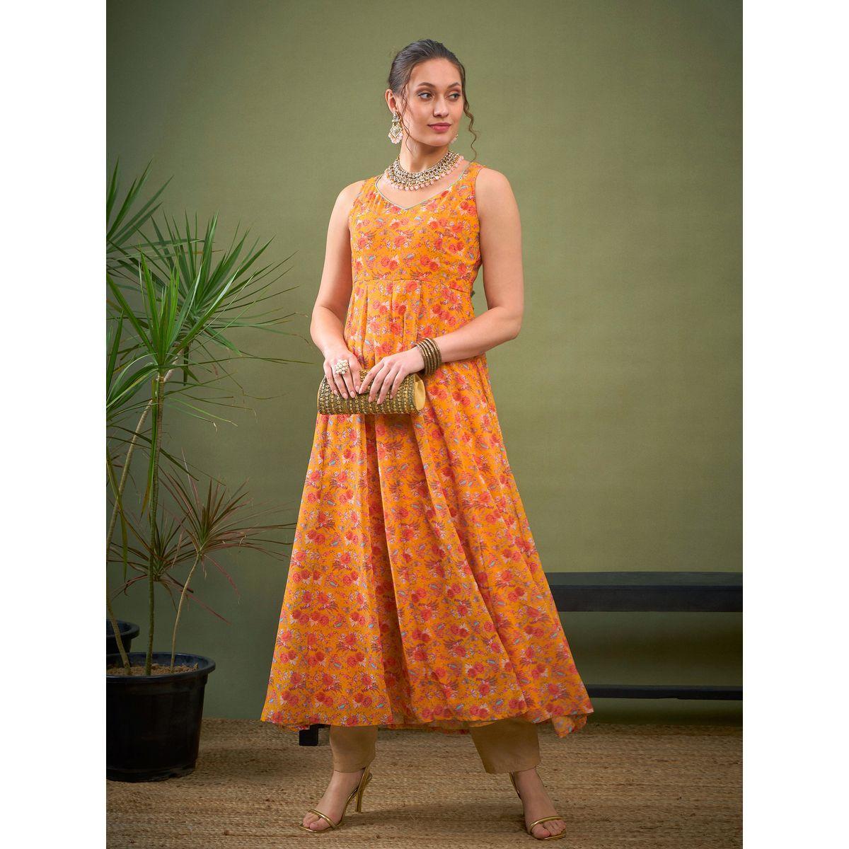 كورتا اناركالي بياقة على شكل قلب ساسافراس × ستايلي-women-clothing-ethnicwear-kurtas-image-1