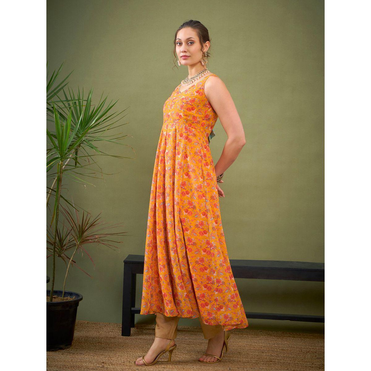 كورتا اناركالي بياقة على شكل قلب ساسافراس × ستايلي-women-clothing-ethnicwear-kurtas-image-3
