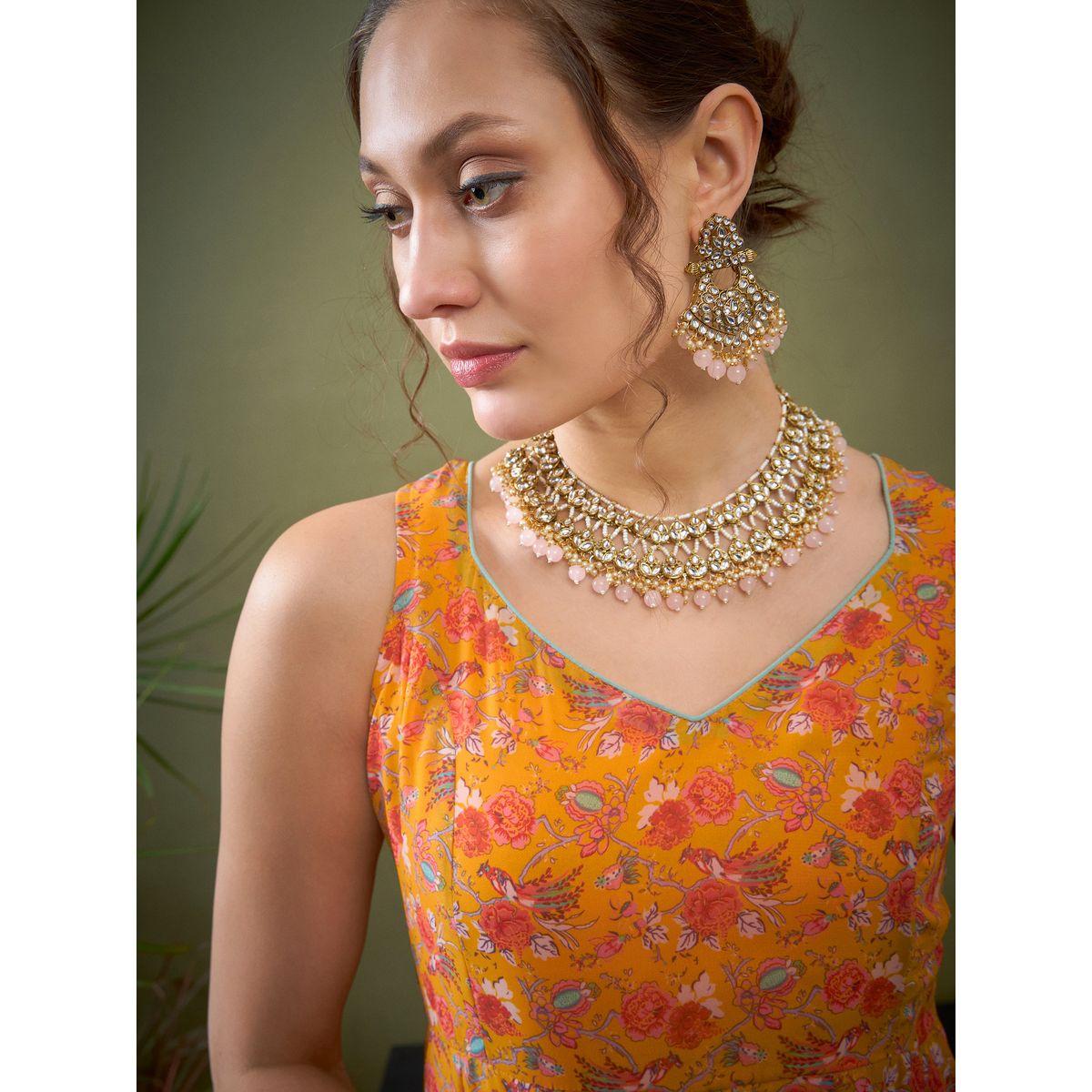 كورتا اناركالي بياقة على شكل قلب ساسافراس × ستايلي-women-clothing-ethnicwear-kurtas-image-4