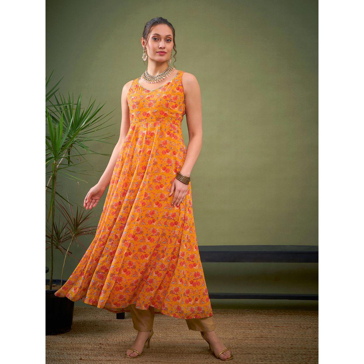 كورتا اناركالي بياقة على شكل قلب ساسافراس × ستايلي-women-clothing-ethnicwear-kurtas-image-6