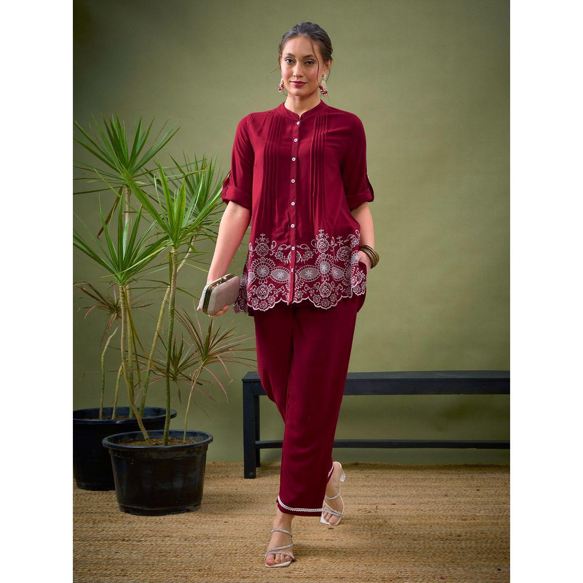 Sassafras X Styli   Embroidered Hem Shirt with Roll Up Sleeves & Pants Co-Ord-women-clothing-coordsets-image-1