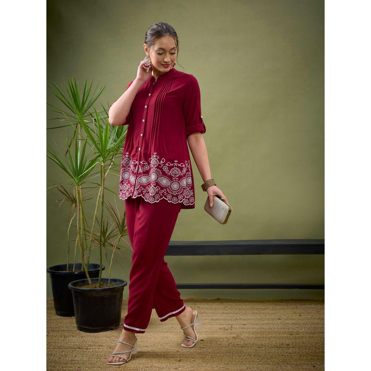 Sassafras X Styli   Embroidered Hem Shirt with Roll Up Sleeves & Pants Co-Ord-women-clothing-coordsets-image-3