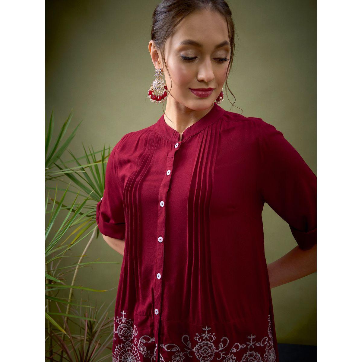 Sassafras X Styli   Embroidered Hem Shirt with Roll Up Sleeves & Pants Co-Ord-women-clothing-coordsets-image-4