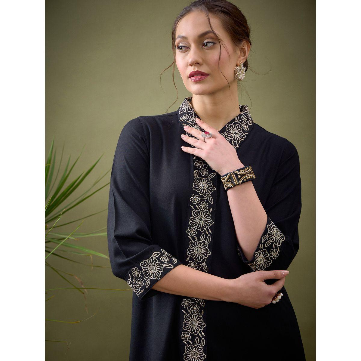 Sassafras X Styli   Embroidered Placket Shirt & Pants Co-Ord-women-clothing-coordsets-image-4