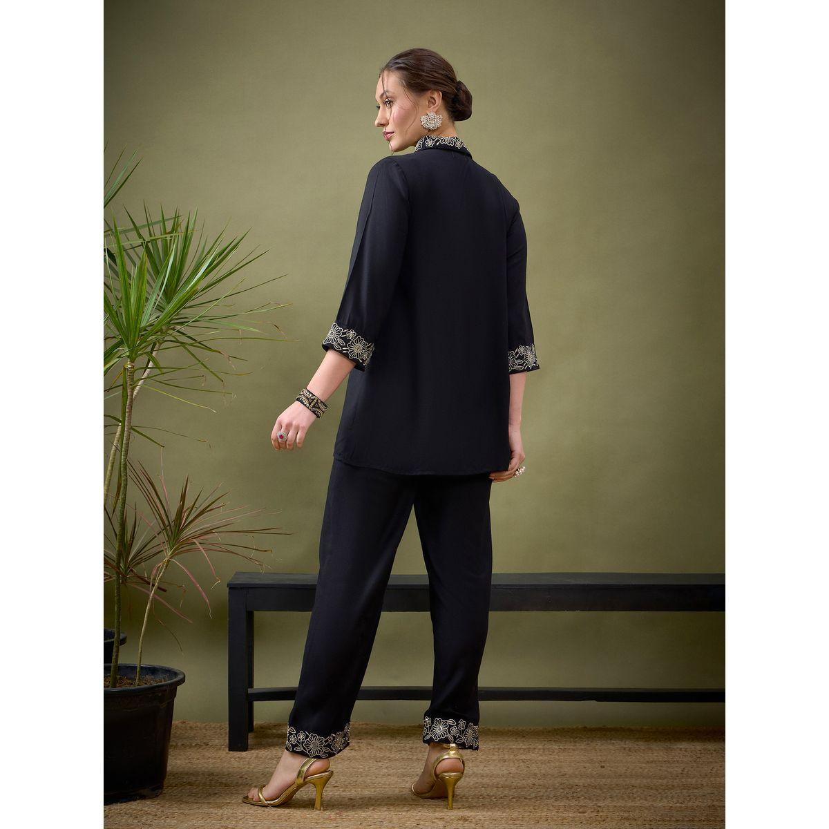 Sassafras X Styli   Embroidered Placket Shirt & Pants Co-Ord-women-clothing-coordsets-image-6