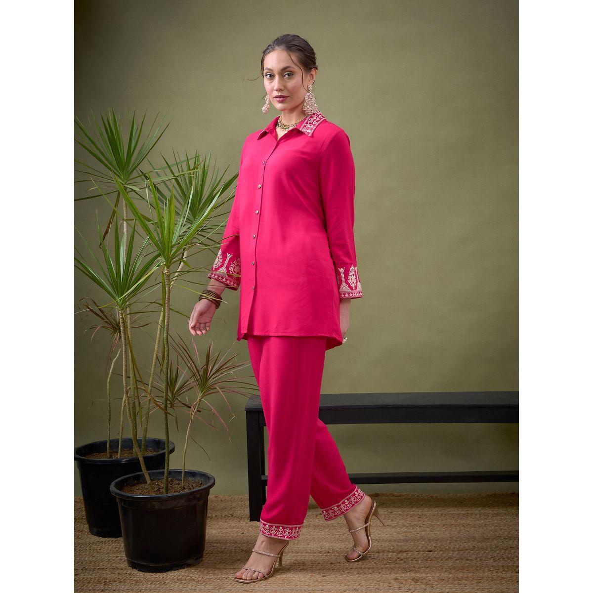 Sassafras X Styli   Embroidered Collar Shirt with Long Sleeves & Pants Co-Ord-women-clothing-coordsets-image-3