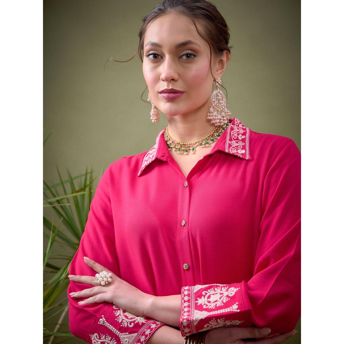 Sassafras X Styli   Embroidered Collar Shirt with Long Sleeves & Pants Co-Ord-women-clothing-coordsets-image-4