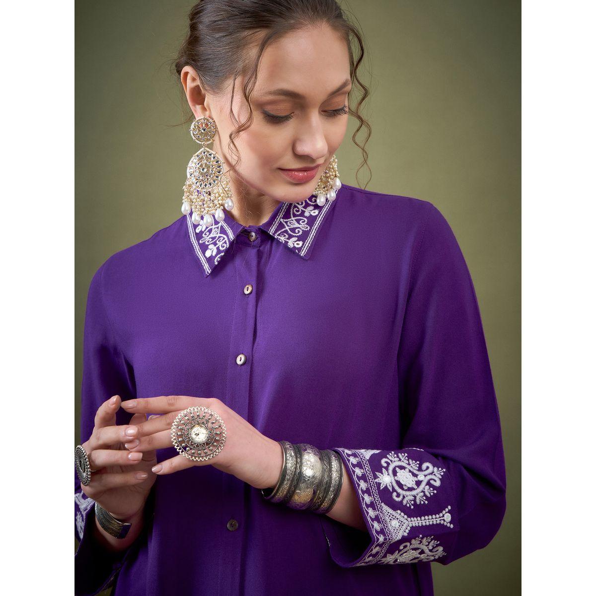 طقم منسق من بنطال مع بلوزة بتفاصيل مُطرّزة ساسافراس × ستايلي-women-clothing-coordsets-image-4