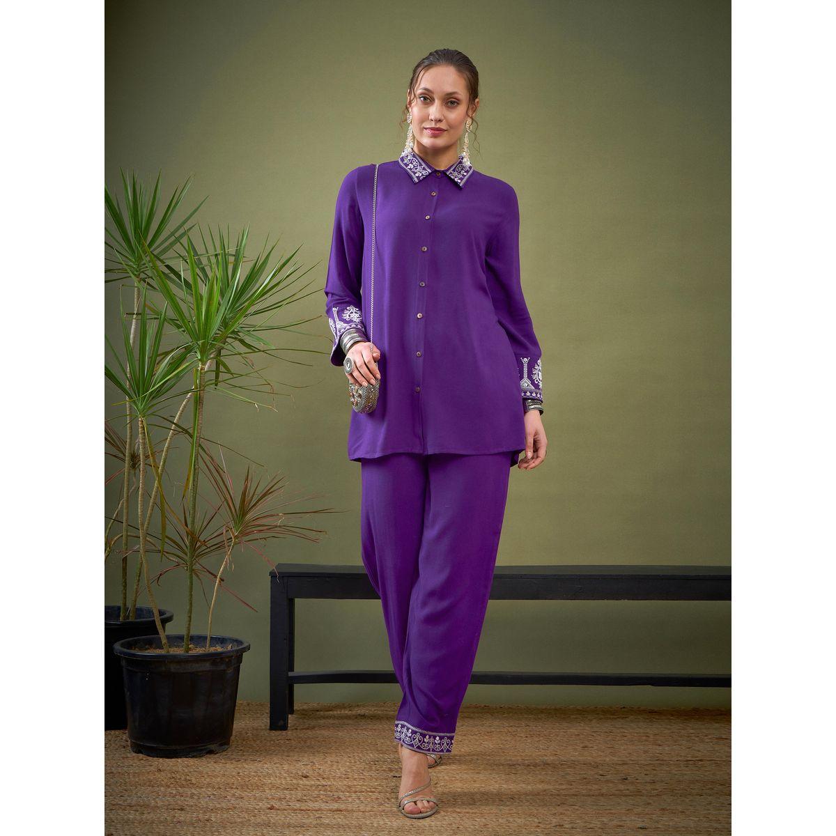 Sassafras X Styli   Embroidered Collar Shirt with Long Sleeves & Pants Co-Ord-women-clothing-coordsets-image-8