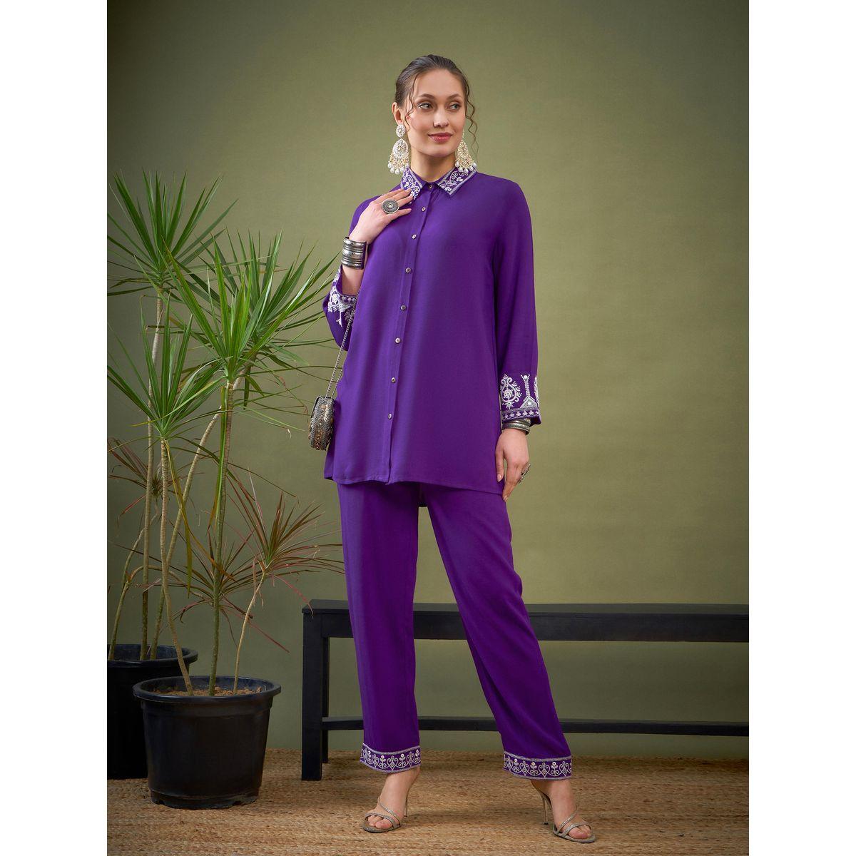 Sassafras X Styli   Embroidered Collar Shirt with Long Sleeves & Pants Co-Ord-women-clothing-coordsets-image-9
