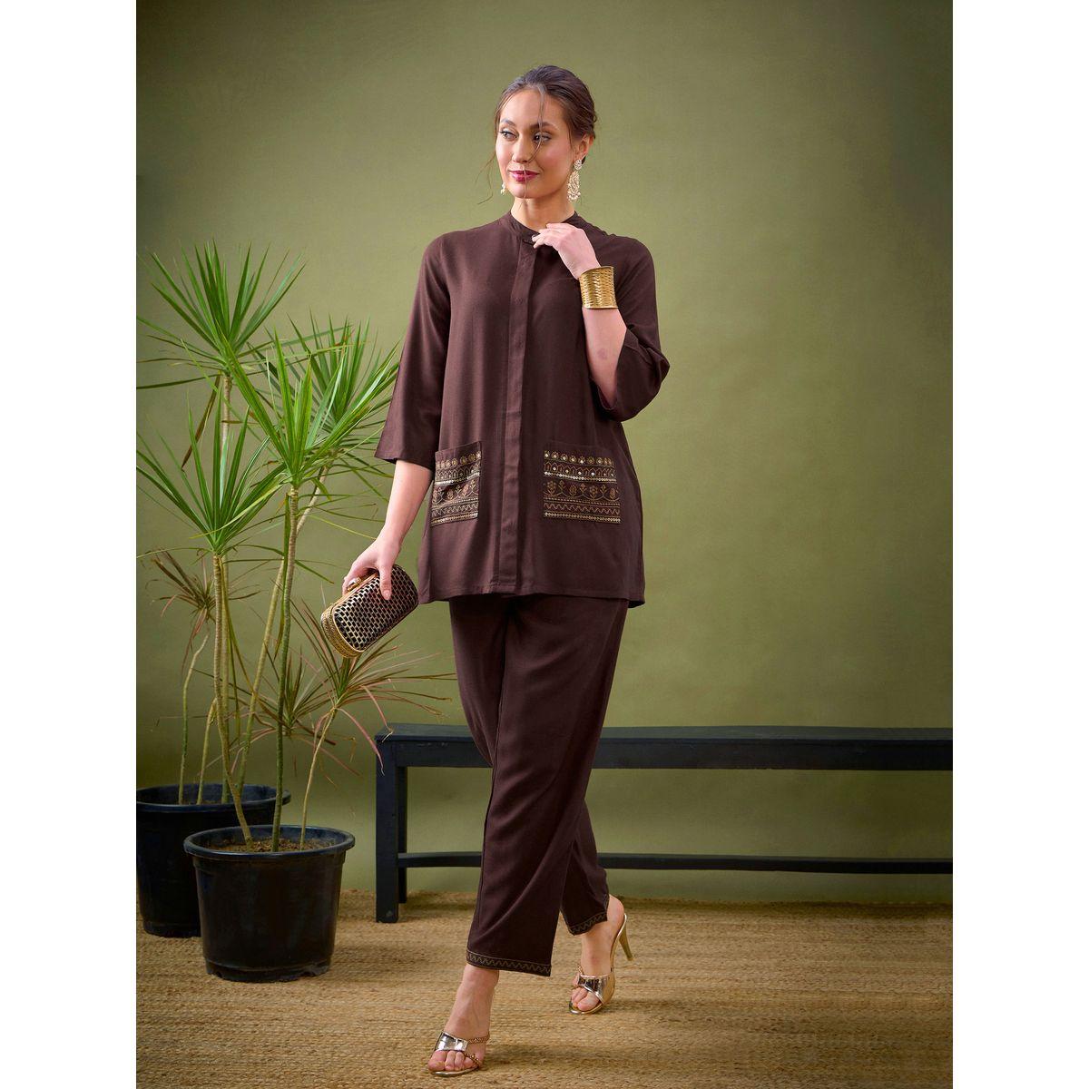 Sassafras X Styli   Embroidered Pocket Shirt & Palazzo Set-women-clothing-coordsets-image-1
