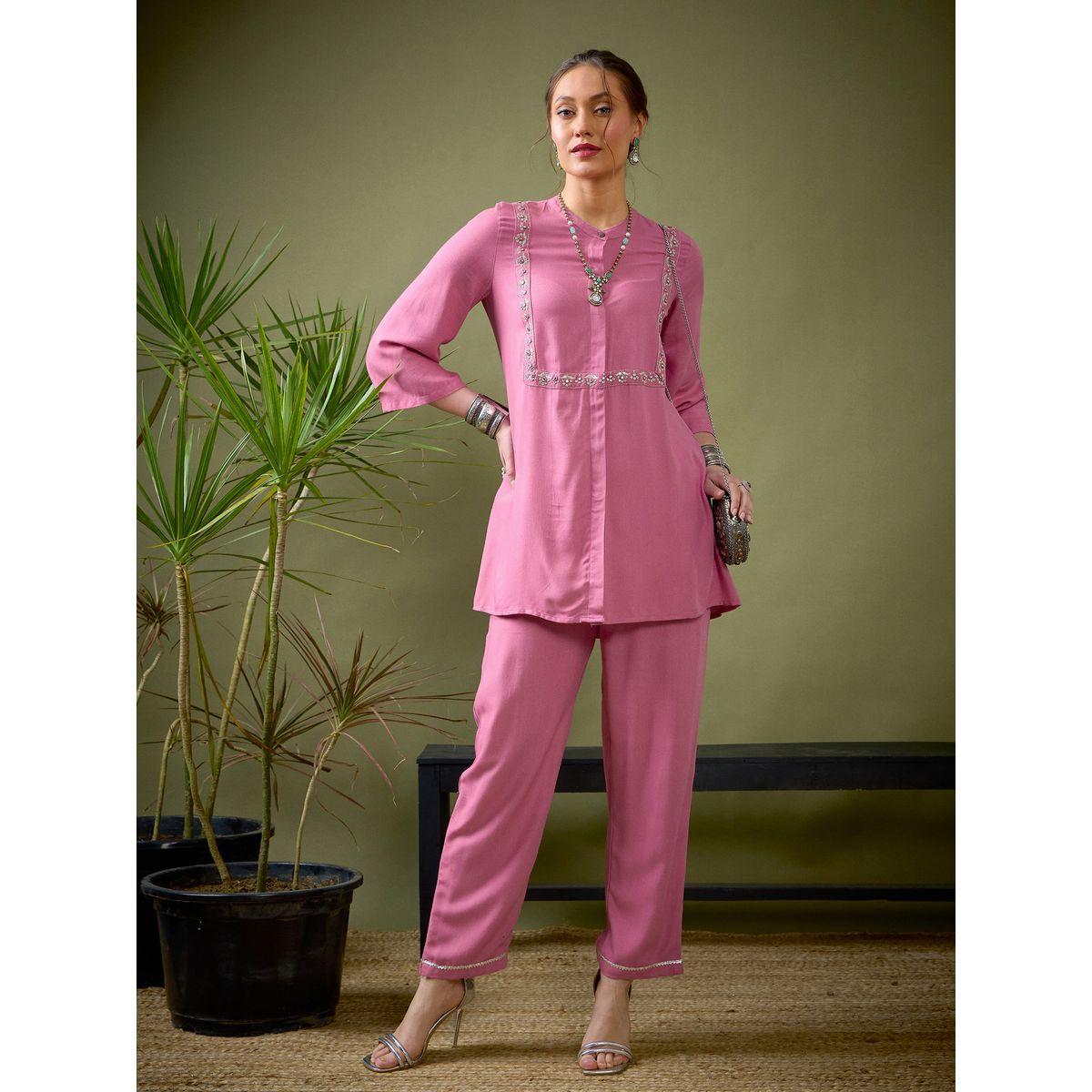 Sassafras X Styli   Embroidered Panel Shirt & Palazzo Set-women-clothing-coordsets-image-1
