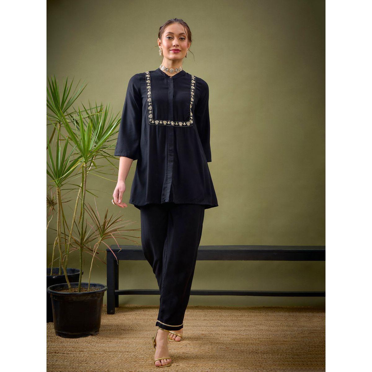 Sassafras X Styli   Embroidered Panel Shirt & Palazzo Set-women-clothing-coordsets-image-1