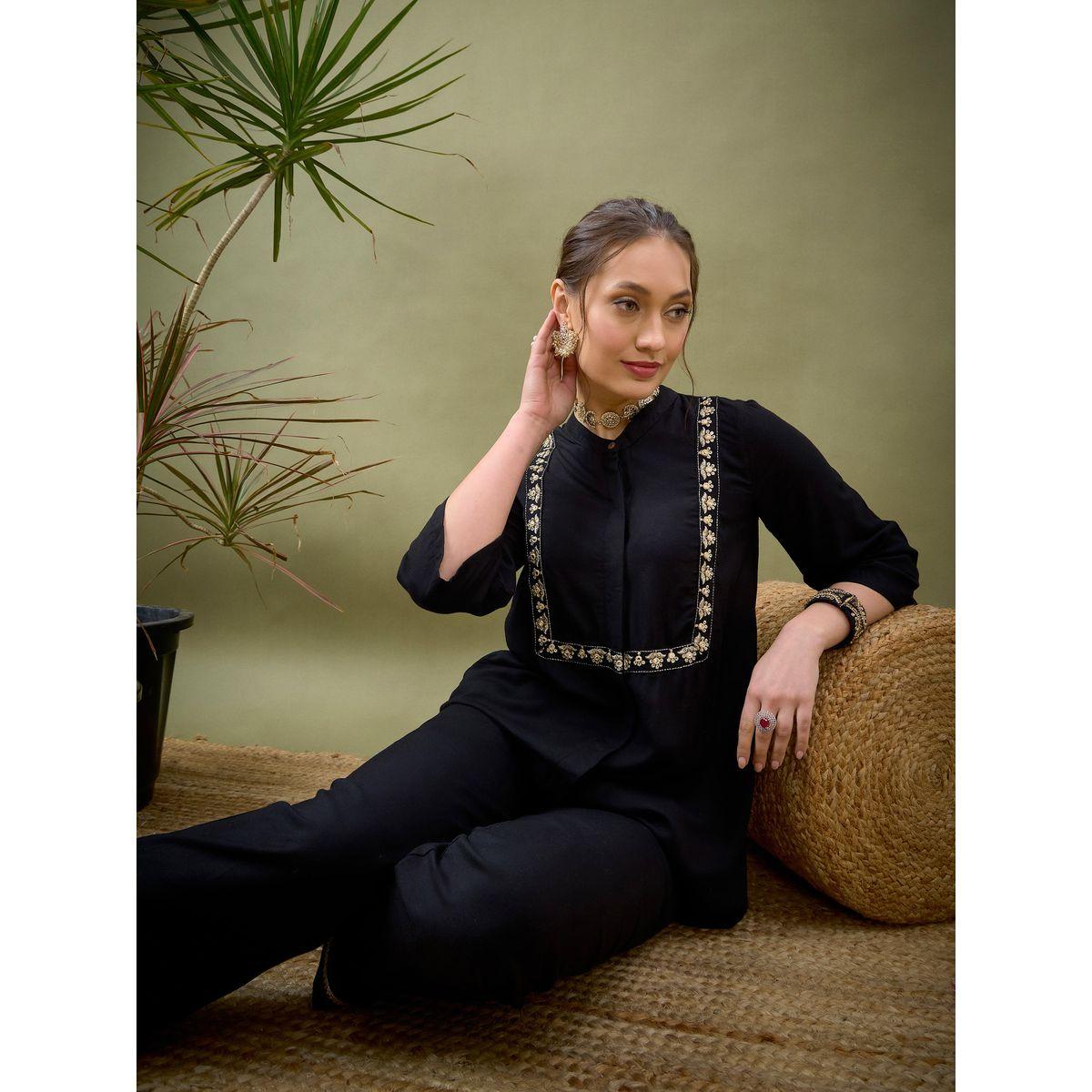 Sassafras X Styli   Embroidered Panel Shirt & Palazzo Set-women-clothing-coordsets-image-2