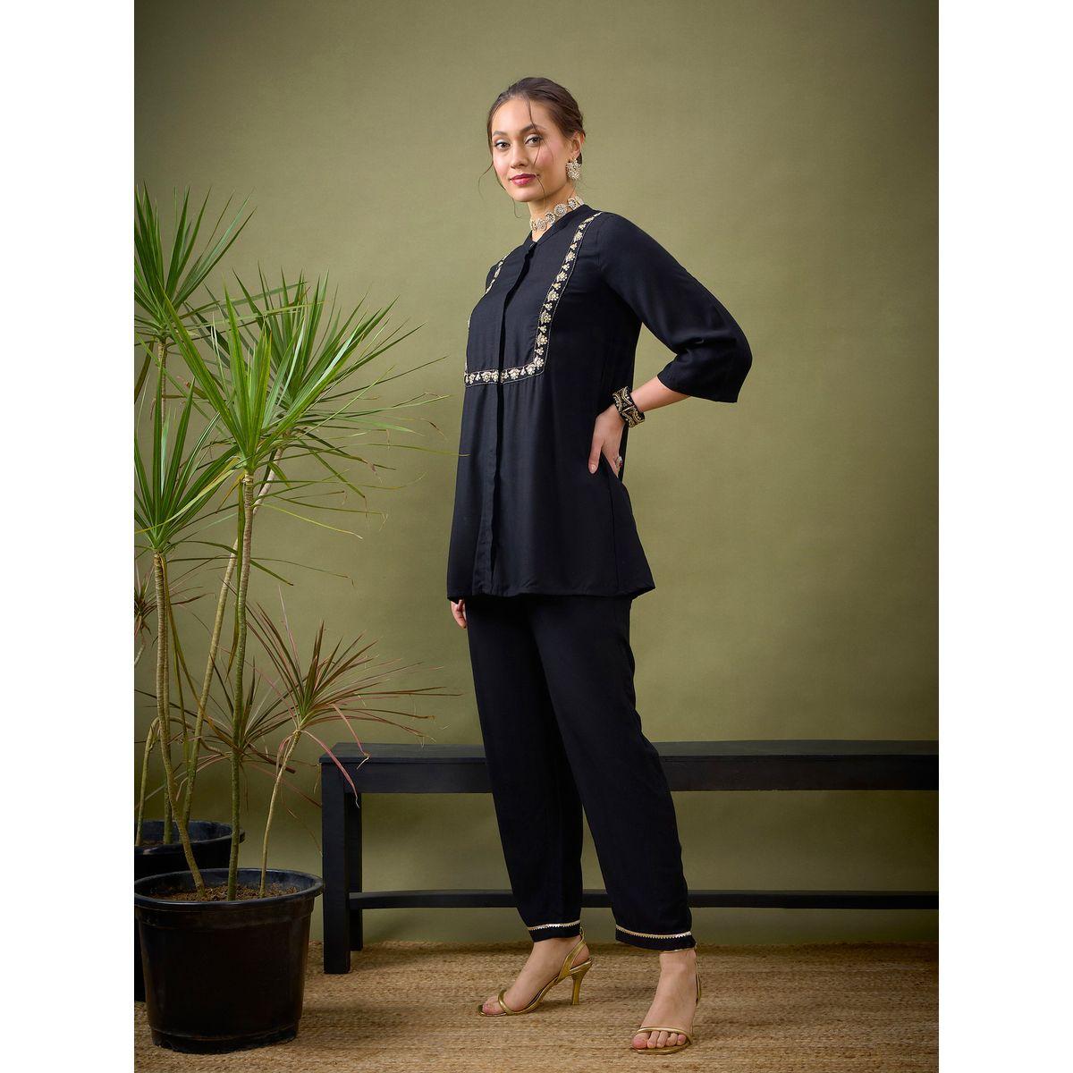 Sassafras X Styli   Embroidered Panel Shirt & Palazzo Set-women-clothing-coordsets-image-3