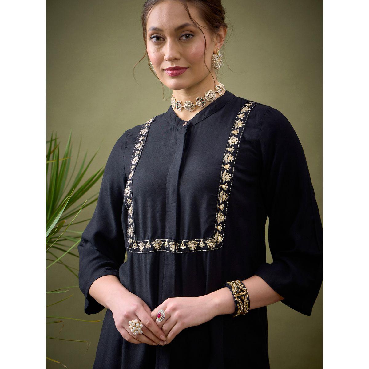 Sassafras X Styli   Embroidered Panel Shirt & Palazzo Set-women-clothing-coordsets-image-4