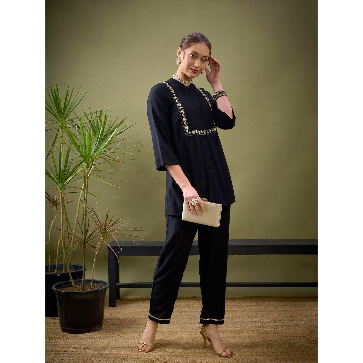 Sassafras X Styli   Embroidered Panel Shirt & Palazzo Set-women-clothing-coordsets-image-7