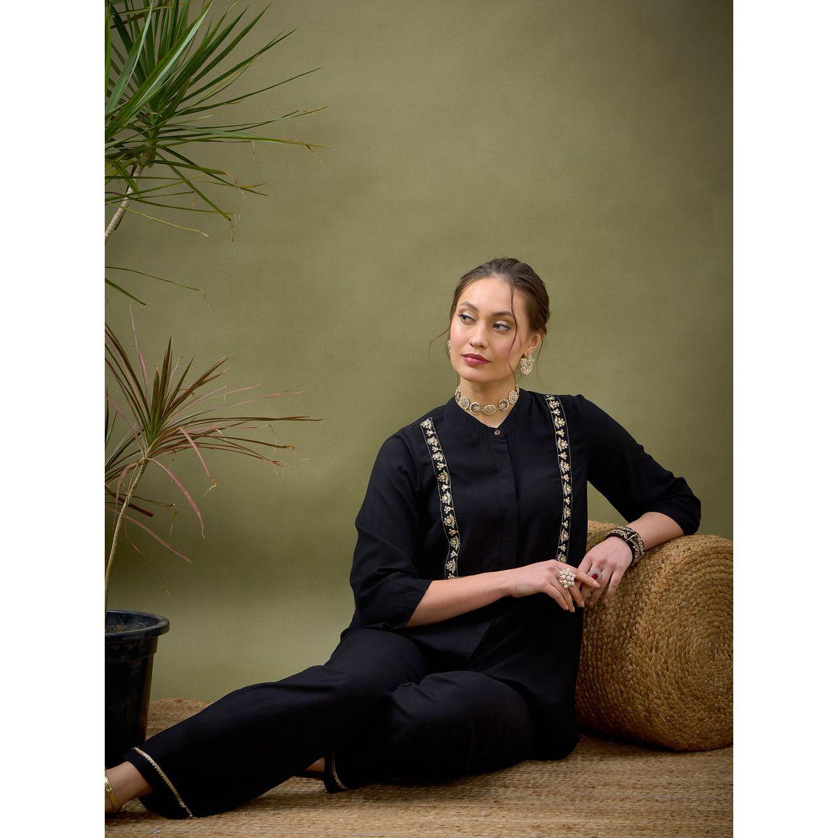 Sassafras X Styli   Embroidered Panel Shirt & Palazzo Set-women-clothing-coordsets-image-8