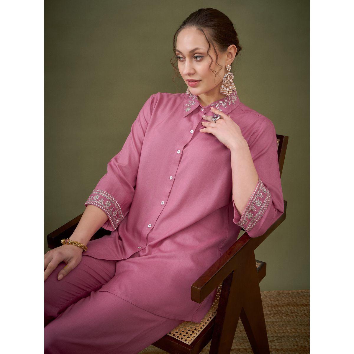 Sassafras X Styli   Embroidered Hem Shirt & Pants Co-Ord-women-clothing-coordsets-image-2