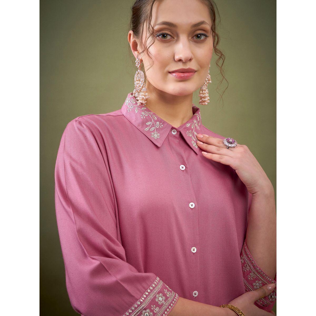 Sassafras X Styli   Embroidered Hem Shirt & Pants Co-Ord-women-clothing-coordsets-image-4