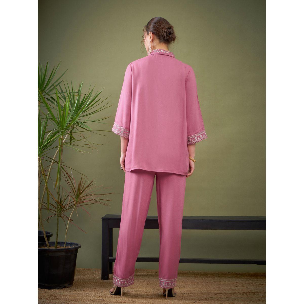 طقم منسق من بنطال مع بلوزة بتفاصيل مُطرّزة ساسافراس × ستايلي-women-clothing-coordsets-image-6