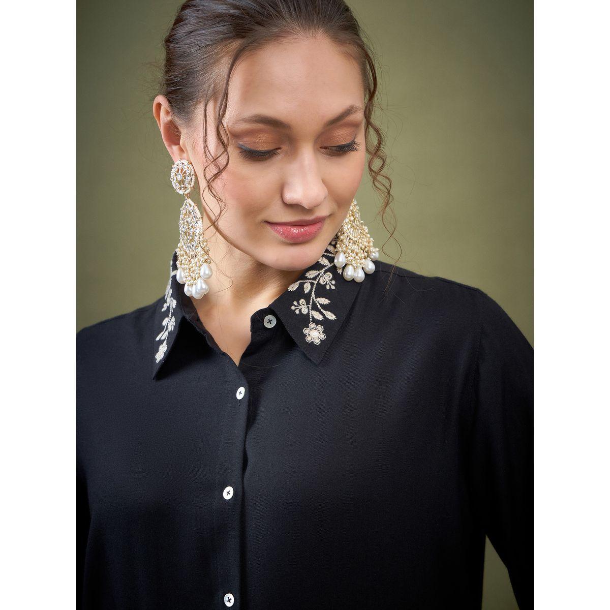 Sassafras X Styli   Embroidered Hem Shirt with Long Sleeves & Pants Co-Ord-women-clothing-coordsets-image-4