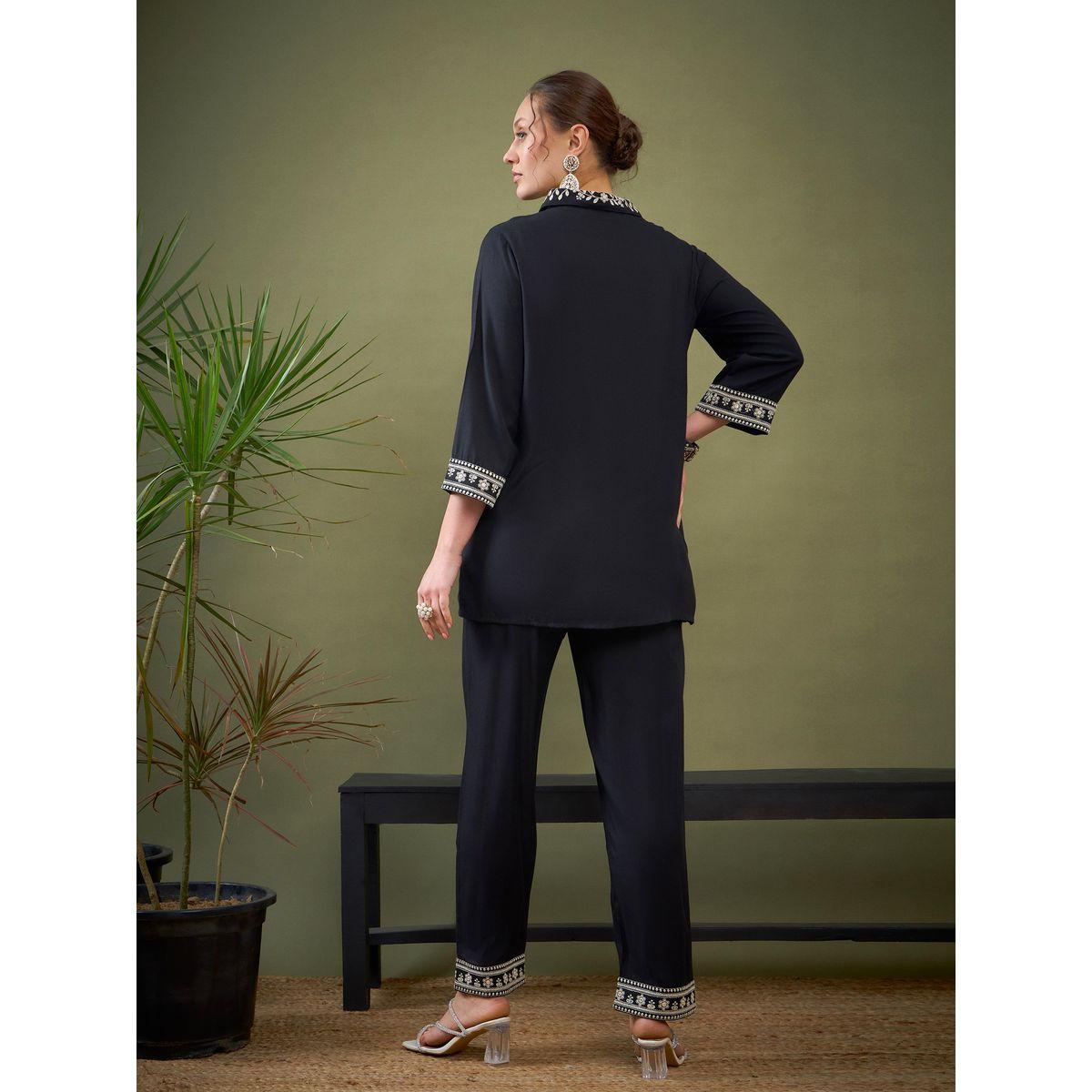Sassafras X Styli   Embroidered Hem Shirt with Long Sleeves & Pants Co-Ord-women-clothing-coordsets-image-6