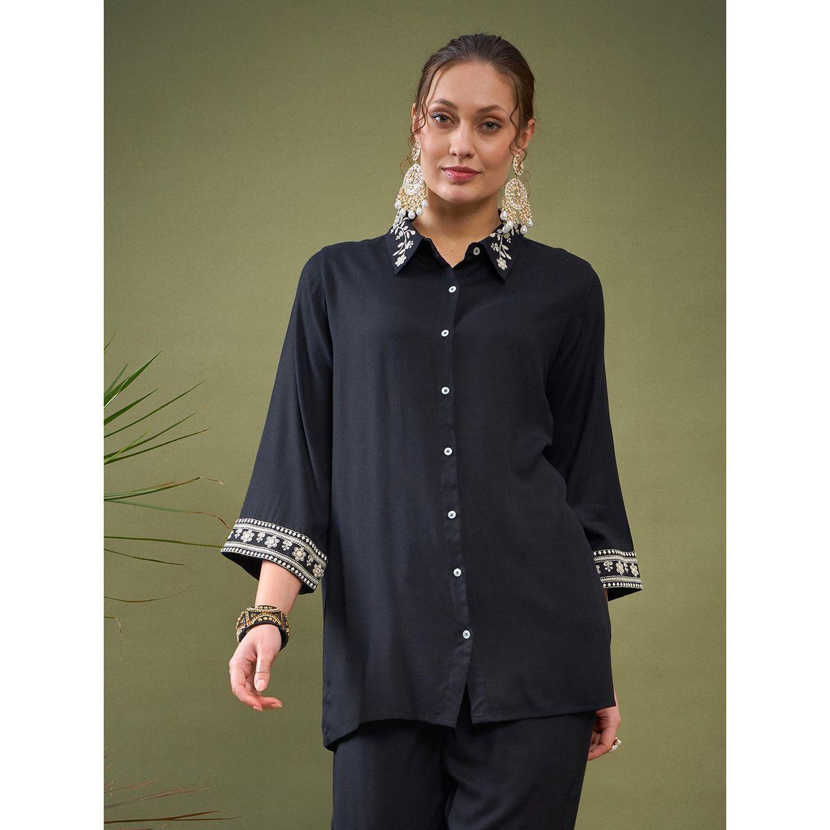 Sassafras X Styli   Embroidered Hem Shirt with Long Sleeves & Pants Co-Ord-women-clothing-coordsets-image-7