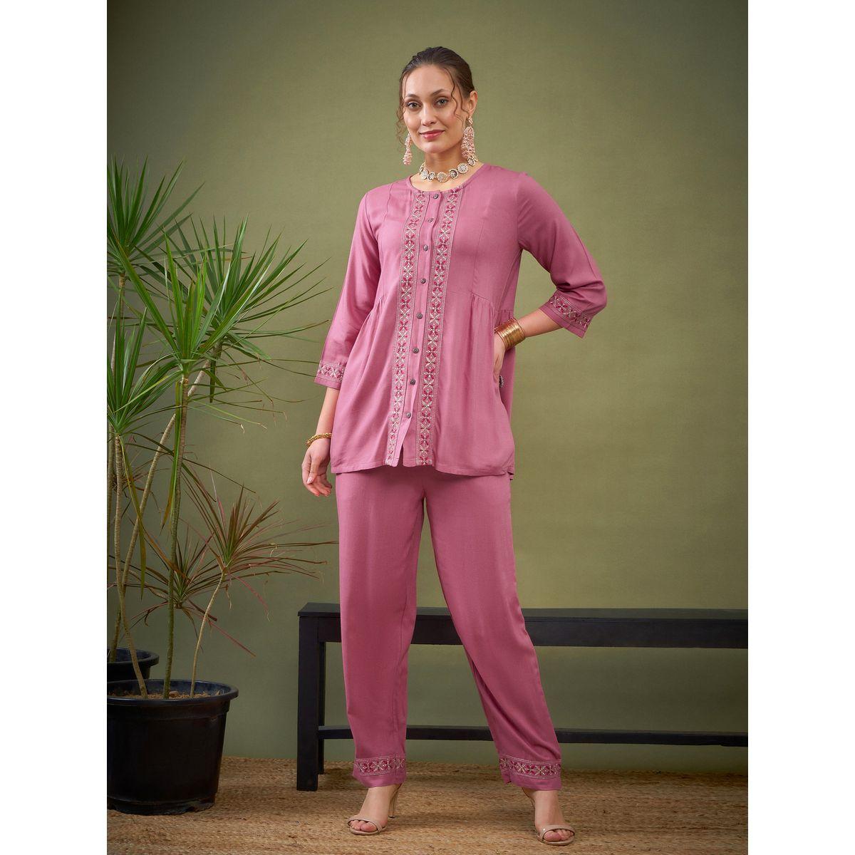 Sassafras X Styli   Embroidered Placket Shirt with Long Sleeves & Pants Co-Ord-women-clothing-coordsets-image-8