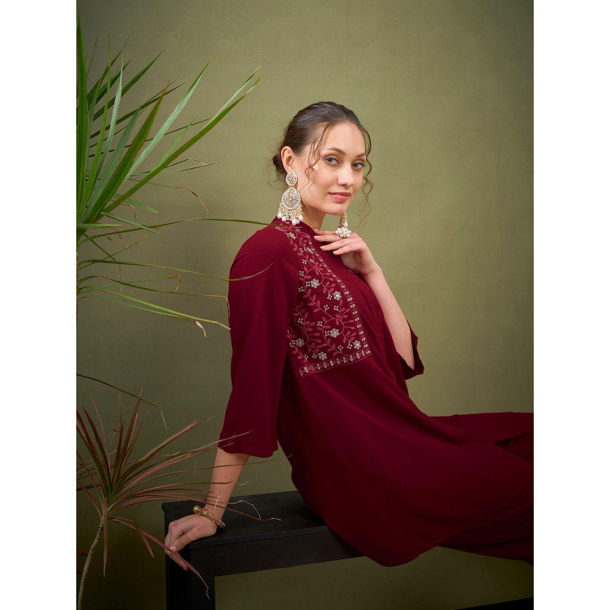 Sassafras X Styli   Embroidered Mandarin Collar Shirt & Pants Co-Ord-women-clothing-coordsets-image-2