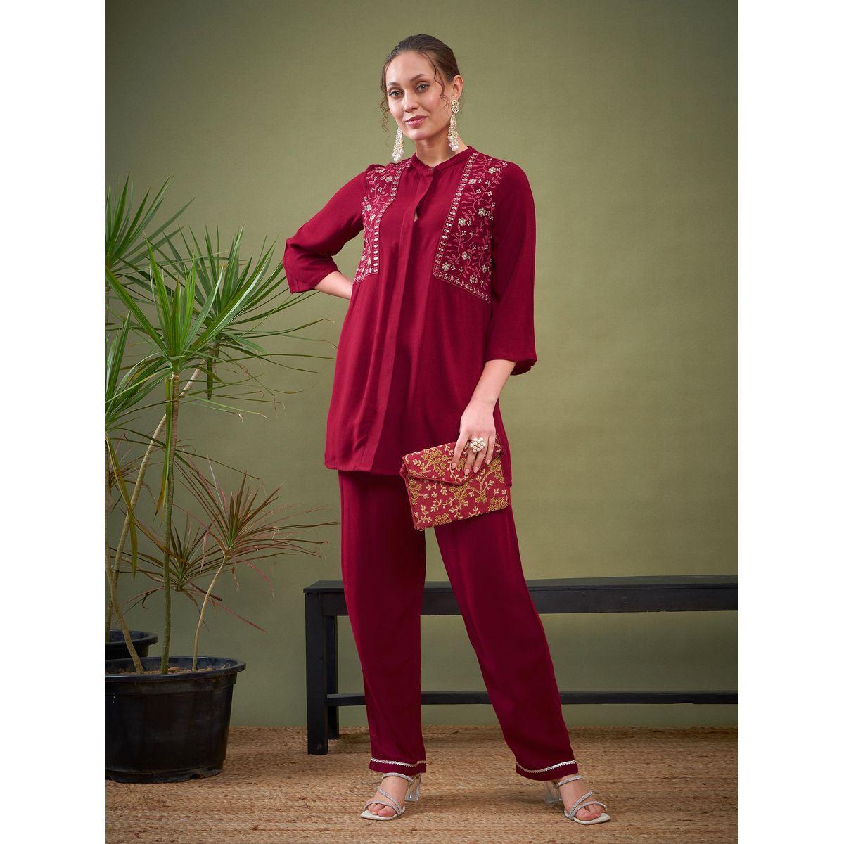 طقم منسق من بنطال مع بلوزة بياقة ماندارين ساسافراس × ستايلي-women-clothing-coordsets-image-9