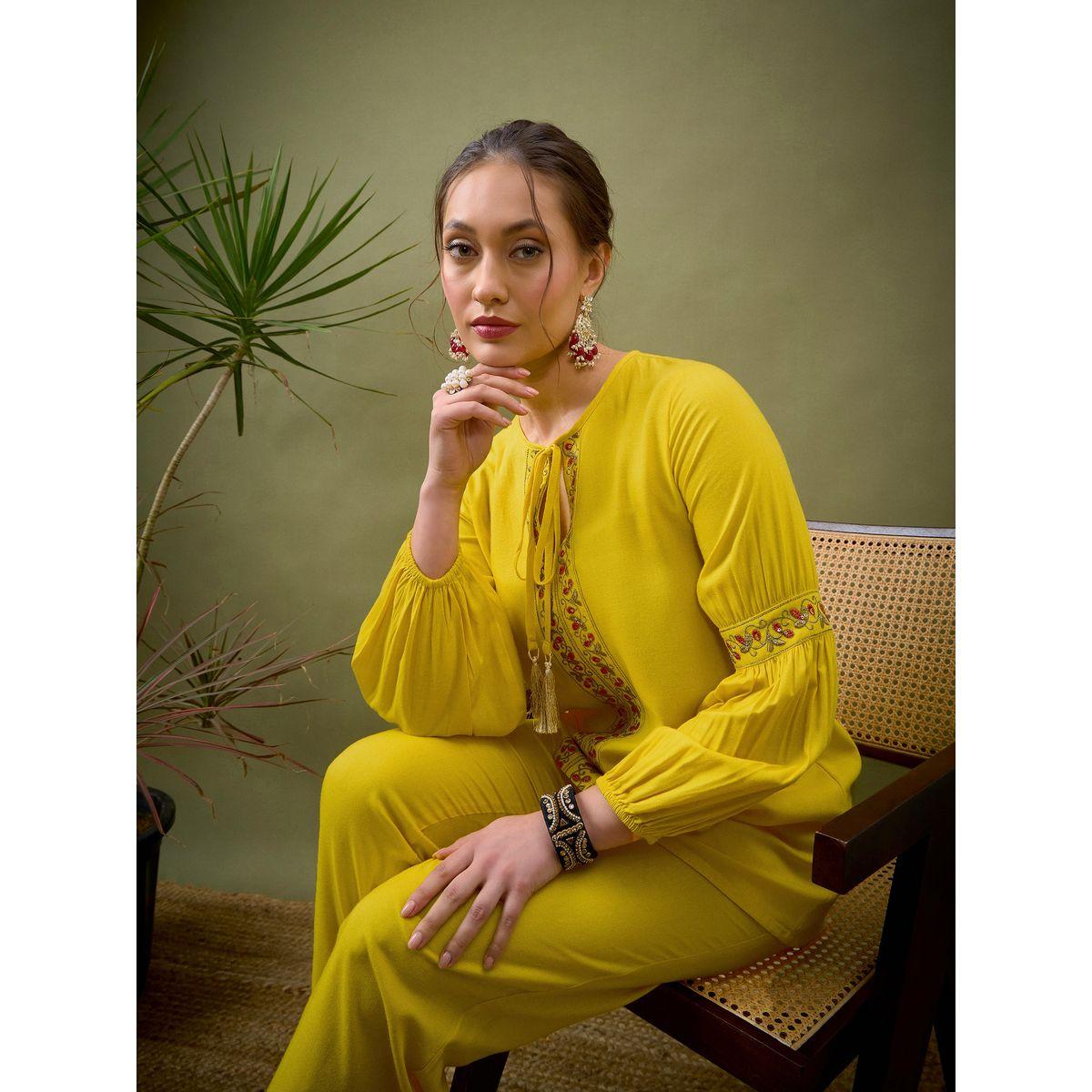 Sassafras X Styli   Embroidery Detail Top with Tassel & Pants Co-Ord-women-clothing-coordsets-image-2