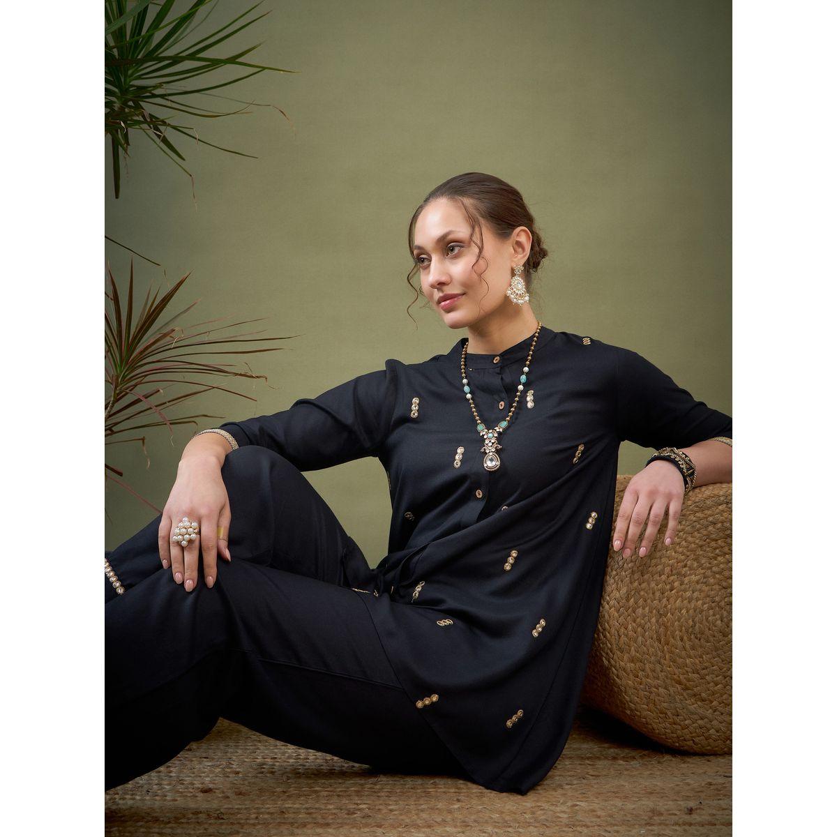 Sassafras X Styli   Mirror Embroidered Shirt & Palazzo Set-women-clothing-coordsets-image-2