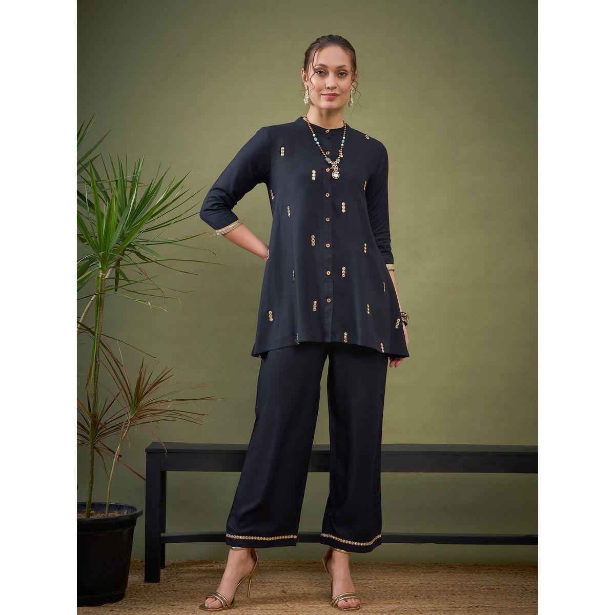 Sassafras X Styli   Mirror Embroidered Shirt & Palazzo Set-women-clothing-coordsets-image-9