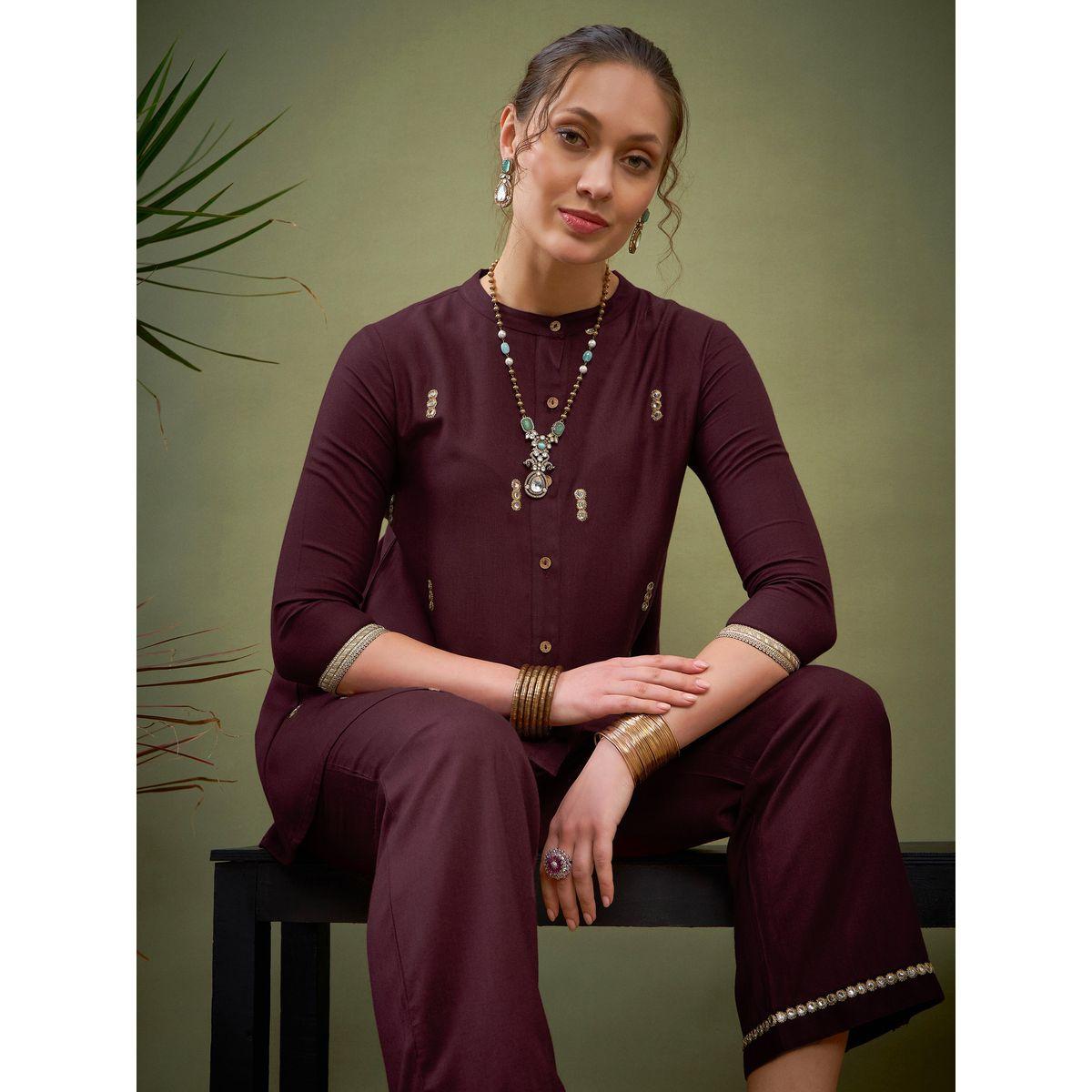 Sassafras X Styli   Mirror Embroidered Shirt & Palazzo Set-women-clothing-coordsets-image-2