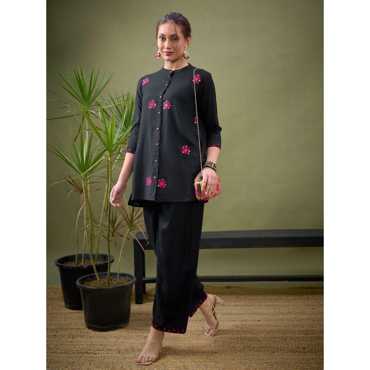 Sassafras X Styli   All Over Embroidered Shirt & Palazzo Set-women-clothing-coordsets-image-1
