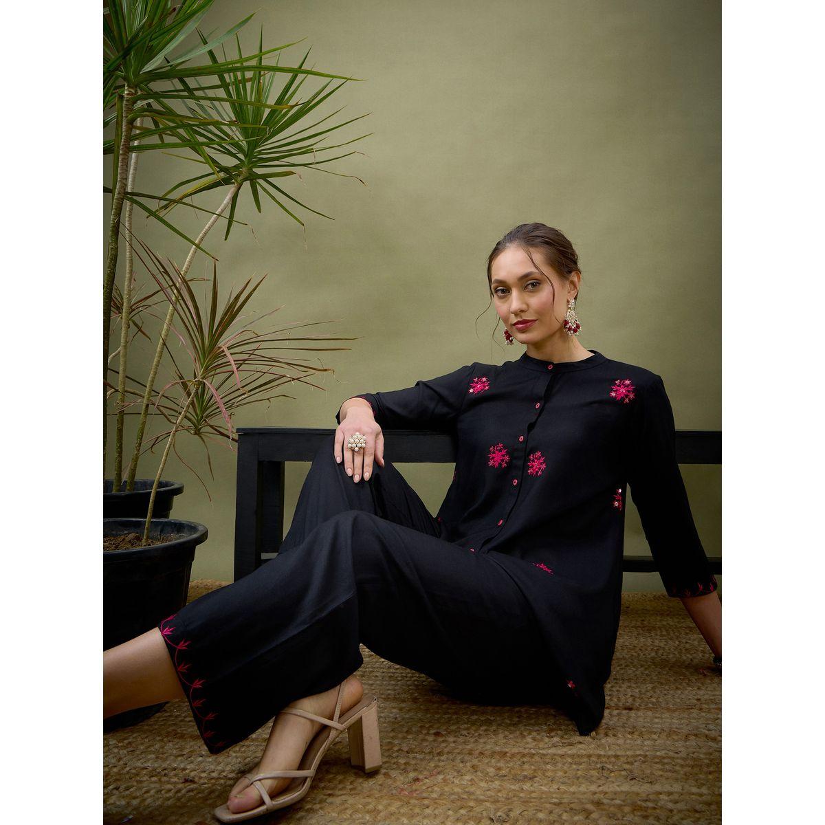 Sassafras X Styli   All Over Embroidered Shirt & Palazzo Set-women-clothing-coordsets-image-2