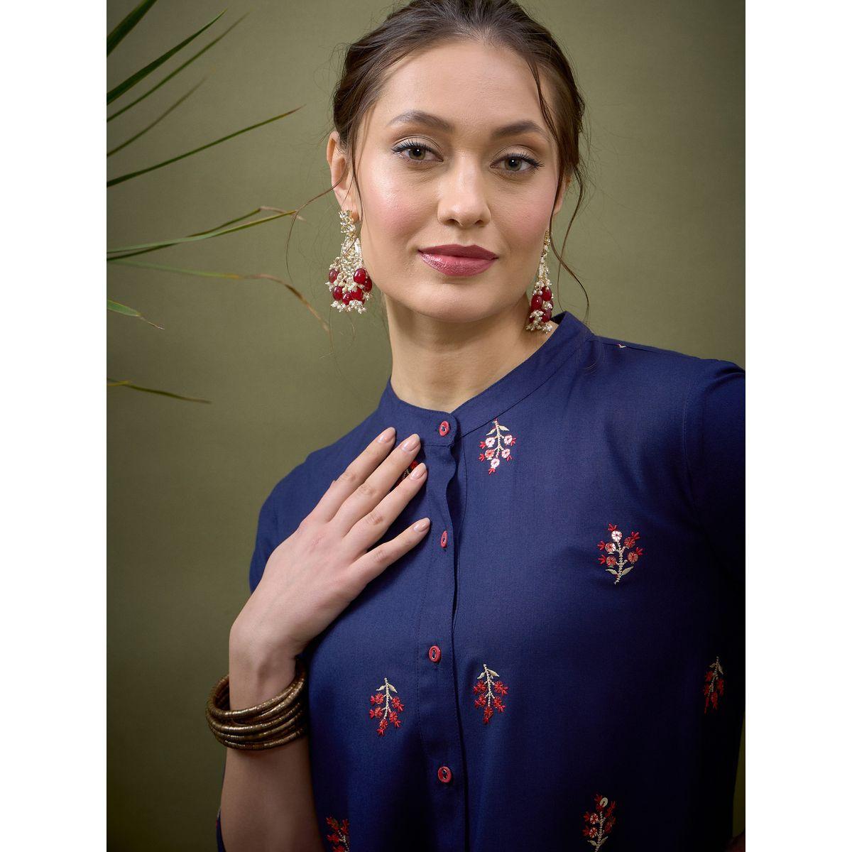 Sassafras X Styli   Floral Embroidered Front Shirt & Wide Leg Pants Co-Ord-women-clothing-coordsets-image-4