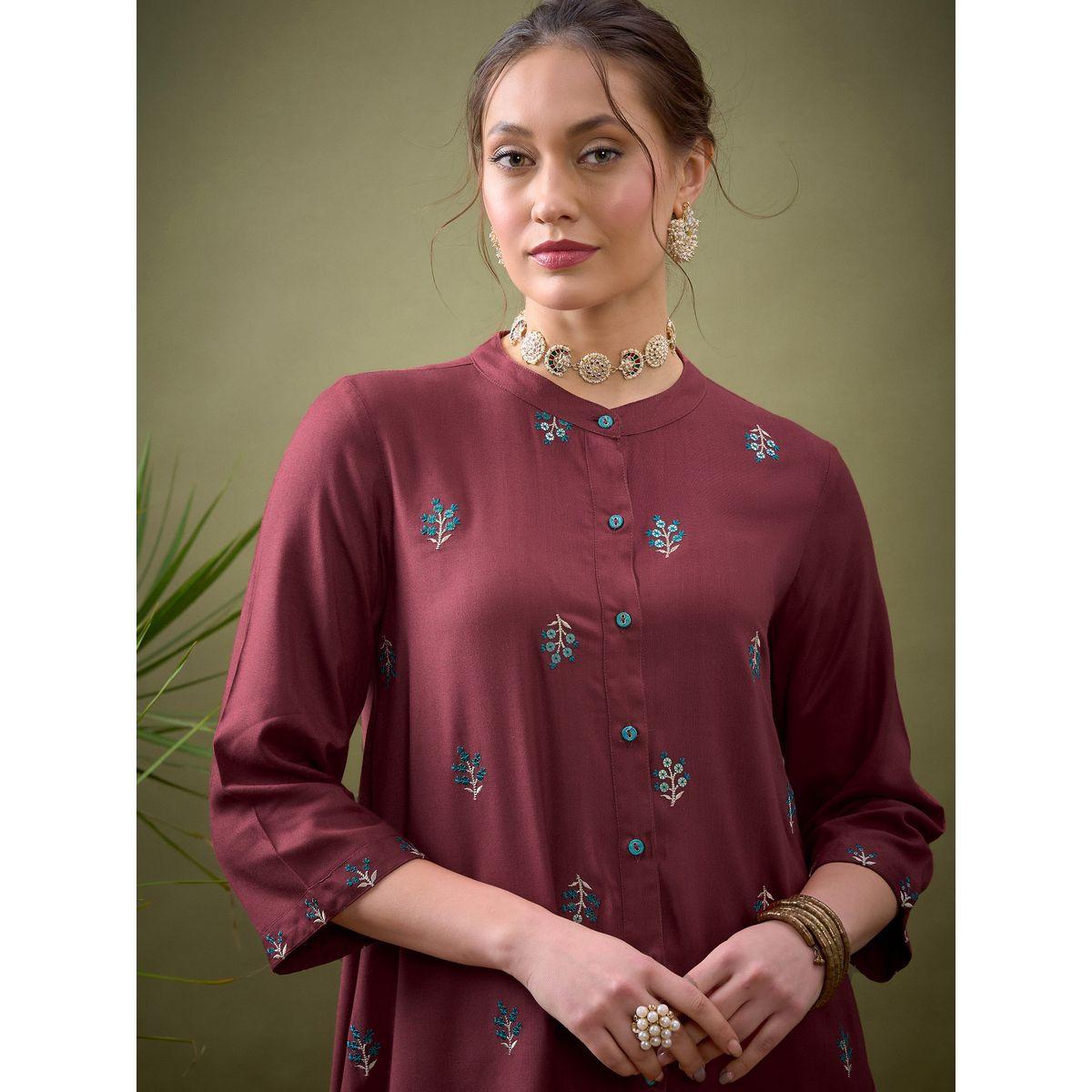 طقم منسق من بنطال بالازو مع بلوزة مُطرّزة ساسافراس × ستايلي-women-clothing-coordsets-image-4