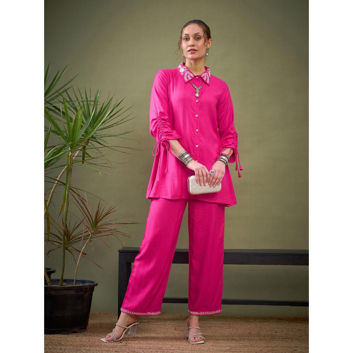 Sassafras X Styli   Collar Embroidered Shirt & Palazzo Set-women-clothing-coordsets-image-1