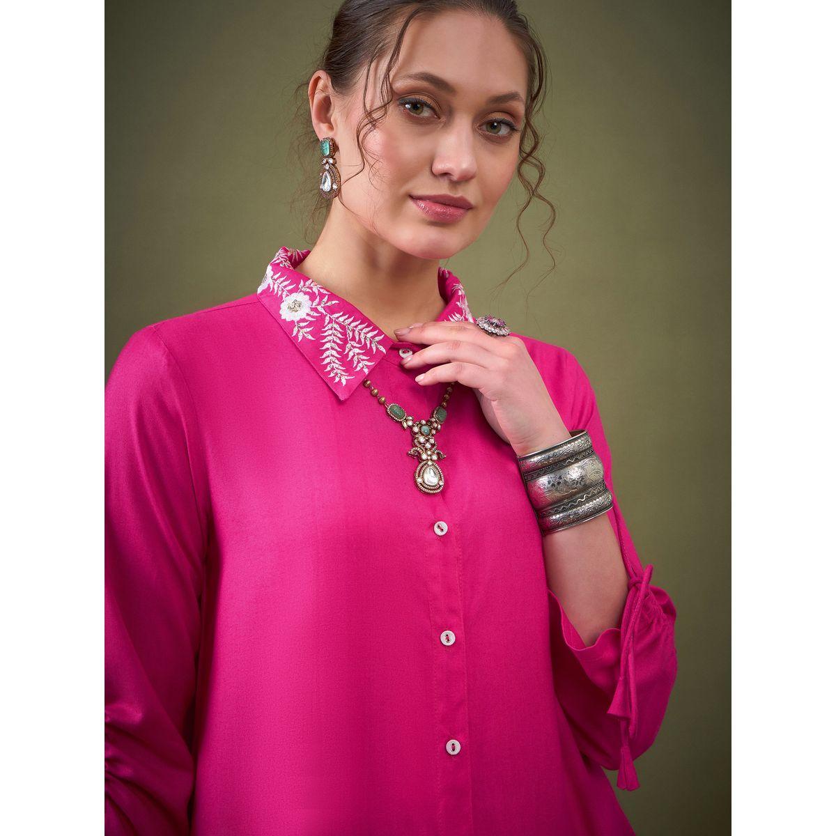 Sassafras X Styli   Collar Embroidered Shirt & Palazzo Set-women-clothing-coordsets-image-4