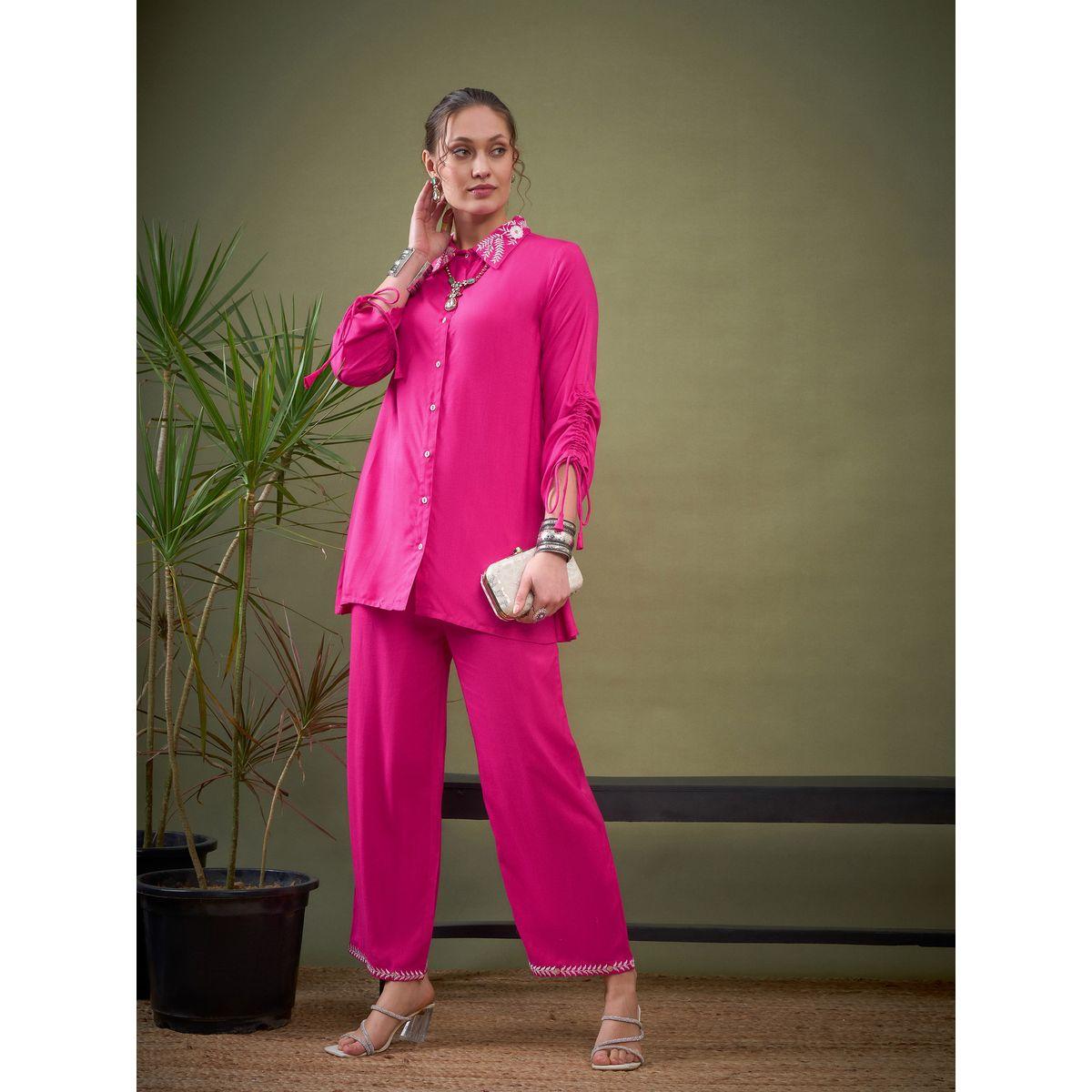 Sassafras X Styli   Collar Embroidered Shirt & Palazzo Set-women-clothing-coordsets-image-7
