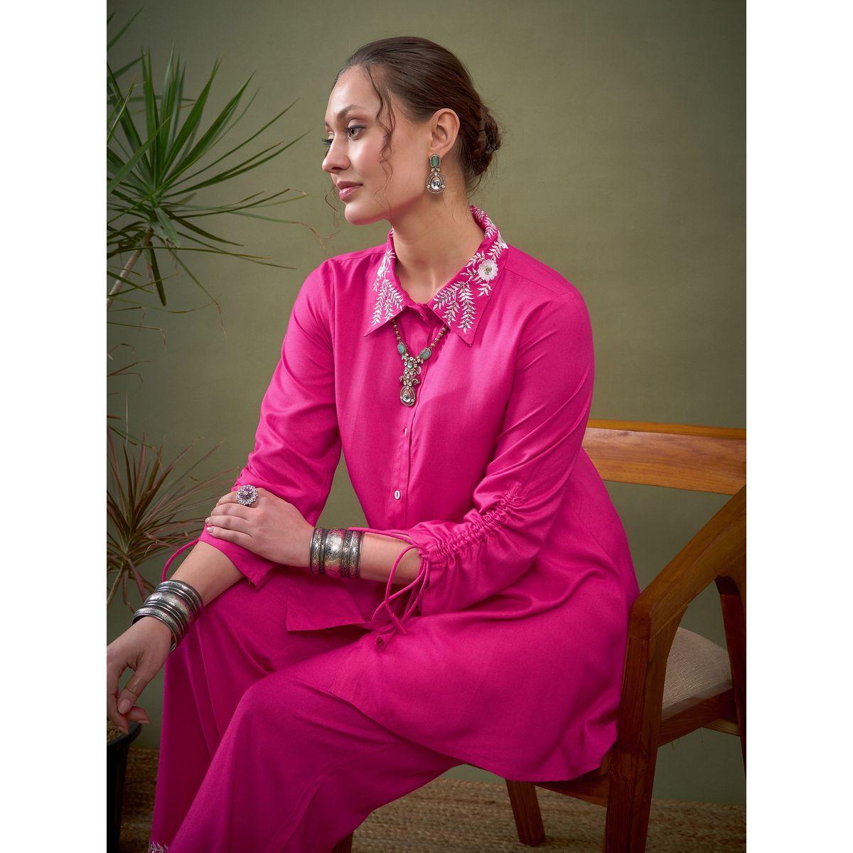 Sassafras X Styli   Collar Embroidered Shirt & Palazzo Set-women-clothing-coordsets-image-8