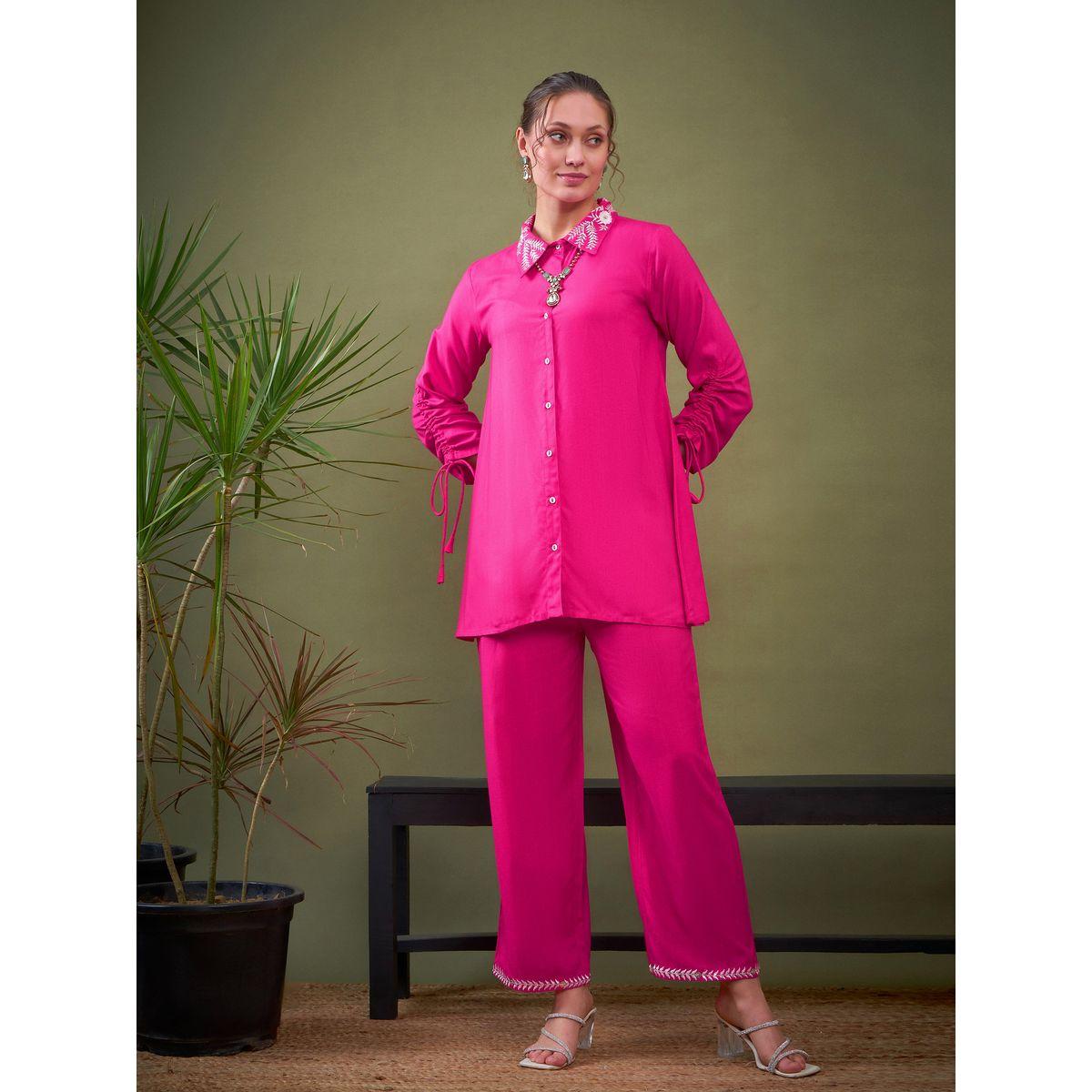 Sassafras X Styli   Collar Embroidered Shirt & Palazzo Set-women-clothing-coordsets-image-9