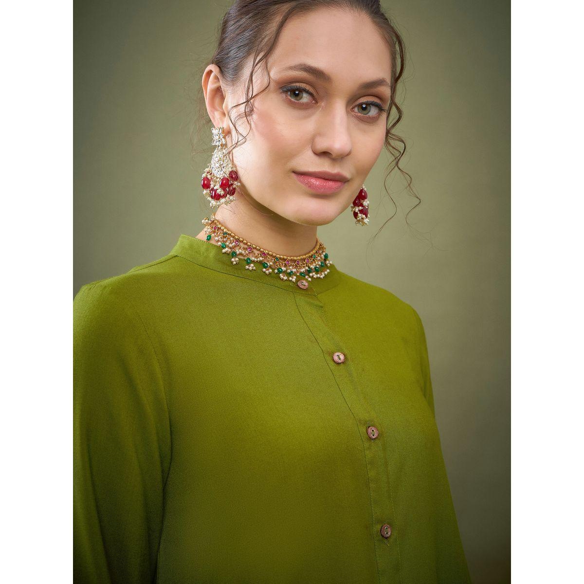 Sassafras X Styli   Embroidered Hem Mandarin Collar Shirt & Pants Co-Ord-women-clothing-coordsets-image-4
