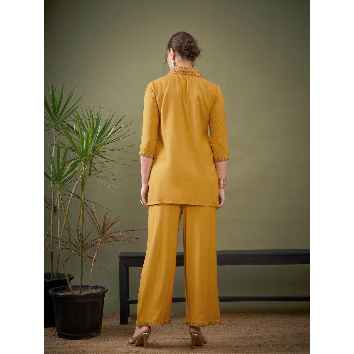 Sassafras X Styli   Shawl Collar Embroidered Shirt & Palazzo Set-women-clothing-coordsets-image-6